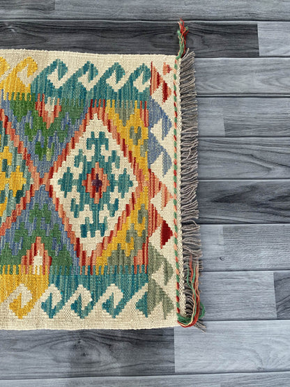 Handmade Afghan Chobi Kilim Rug 92x60 cm KAS#704