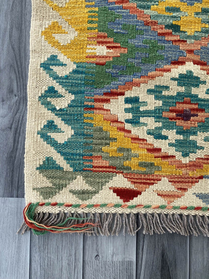 Handmade Afghan Chobi Kilim Rug 92x60 cm KAS#704