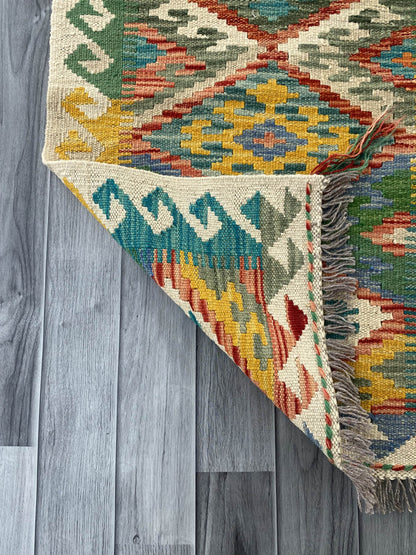 Handmade Afghan Chobi Kilim Rug 92x60 cm KAS#704