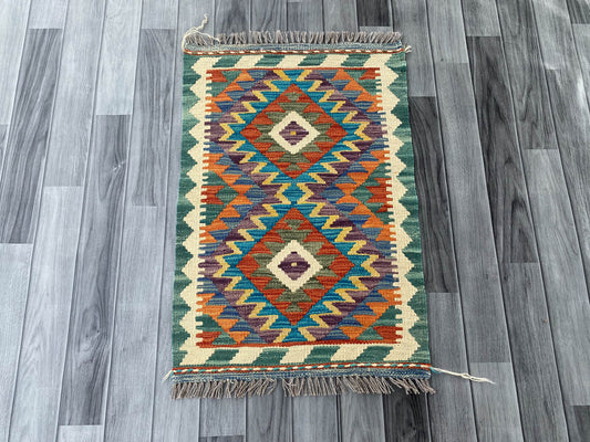 Handmade Afghan Chobi Kilim Rug 84x57 cm KAS#705