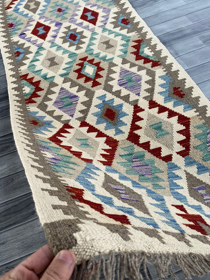 Handmade Afghan Chobi Kilim Hallway Runner Rug 200 CM x 81 CM ( SS # 161 )