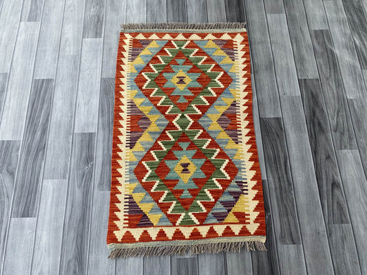 Handmade Afghan Chobi Kilim Rug 95x58 cm KAS#706