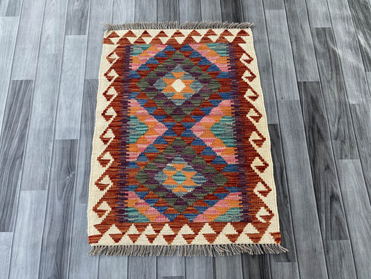 Handmade Afghan Chobi Kilim Rug 88x67 cm KAS#707