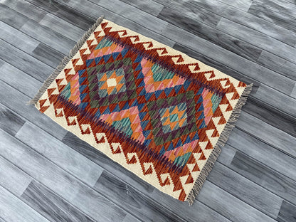 Handmade Afghan Chobi Kilim Rug 88x67 cm KAS#707