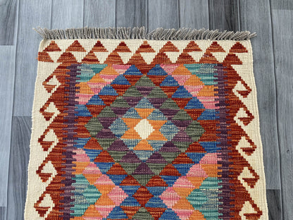 Handmade Afghan Chobi Kilim Rug 88x67 cm KAS#707