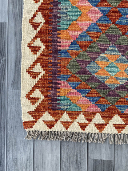 Handmade Afghan Chobi Kilim Rug 88x67 cm KAS#707