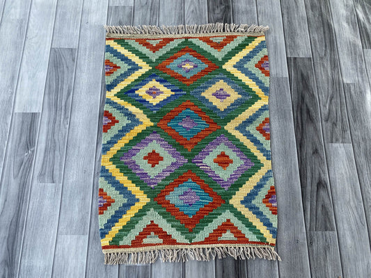 Handmade Afghan Chobi Kilim Rug 75x56 cm KAS#708