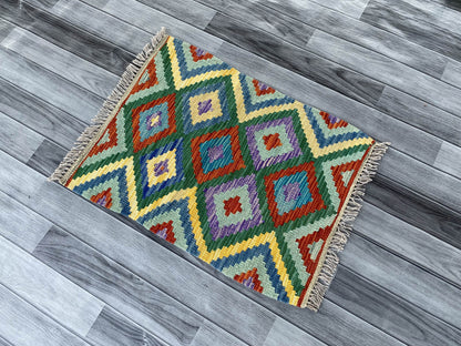 Handmade Afghan Chobi Kilim Rug 75x56 cm KAS#708