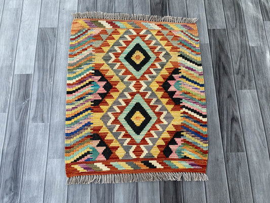 Handmade Afghan Chobi Kilim Rug 75x65 cm KAS#709