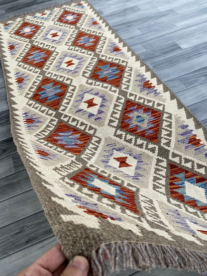 Handmade Afghan Chobi Kilim Hallway Runner Rug 207 CM x 78 CM ( SS # 158 )