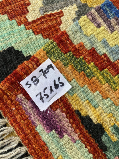 Handmade Afghan Chobi Kilim Rug 75x65 cm KAS#709