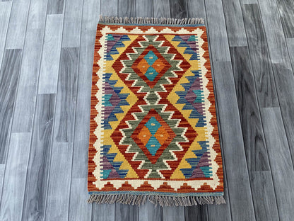 Handmade Afghan Chobi Kilim Rug 86x59 cm KAS#710