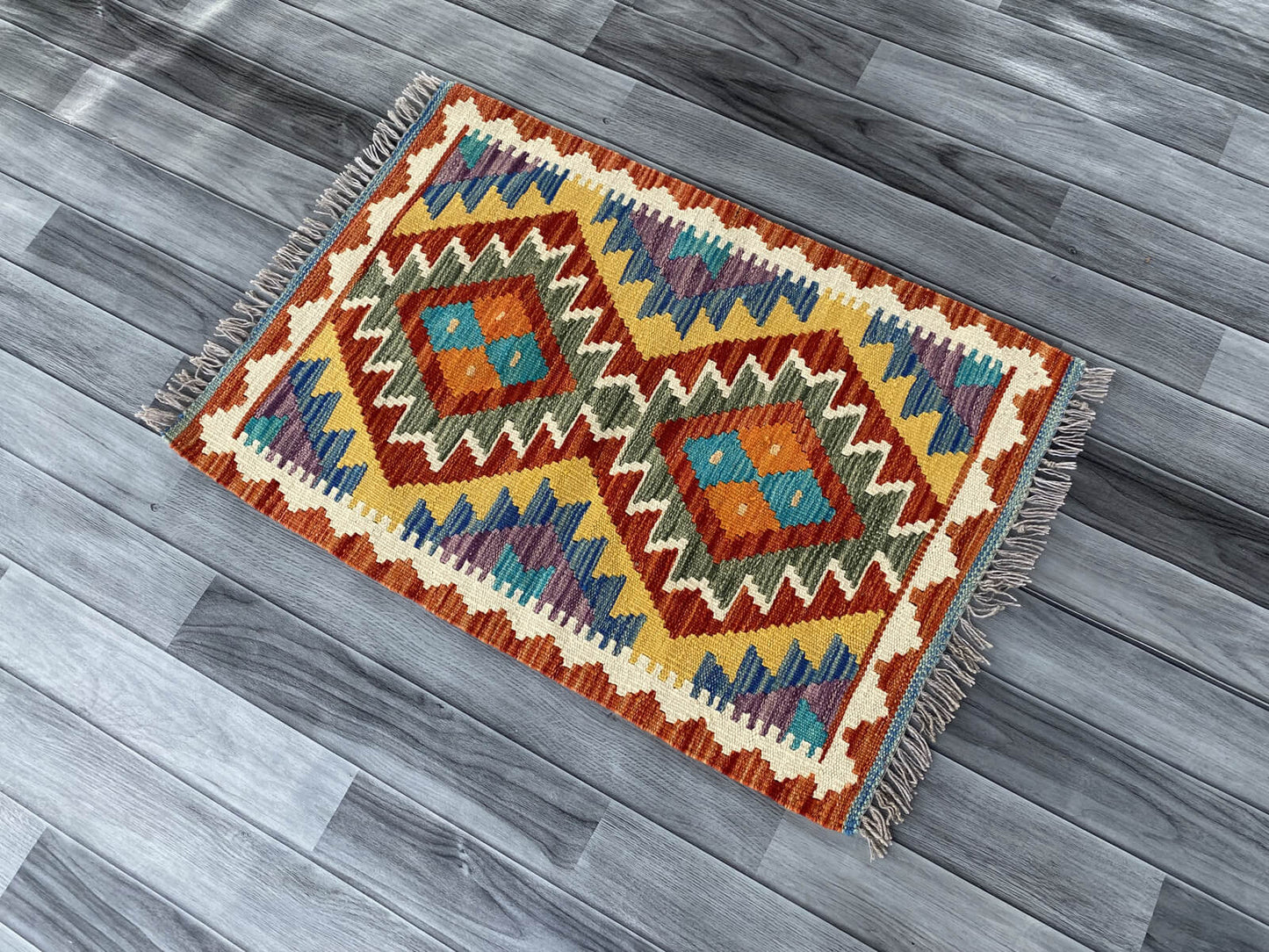 Handmade Afghan Chobi Kilim Rug 86x59 cm KAS#710