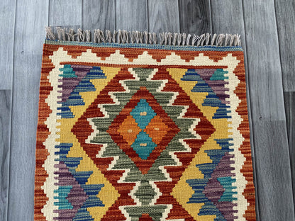 Handmade Afghan Chobi Kilim Rug 86x59 cm KAS#710