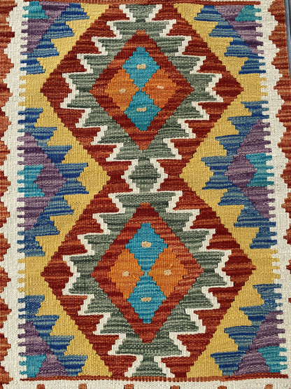 Handmade Afghan Chobi Kilim Rug 86x59 cm KAS#710