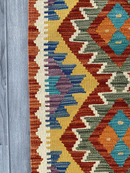 Handmade Afghan Chobi Kilim Rug 86x59 cm KAS#710