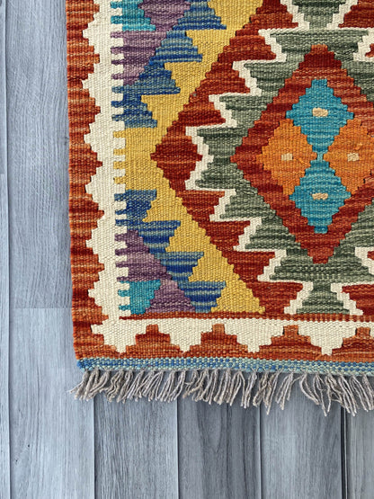 Handmade Afghan Chobi Kilim Rug 86x59 cm KAS#710