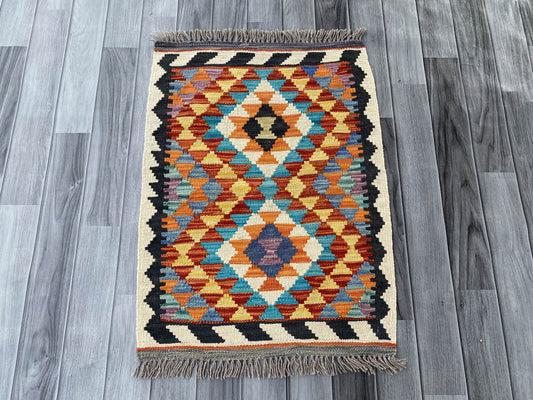 Handmade Afghan Chobi Kilim Rug 80x60 cm KAS#711