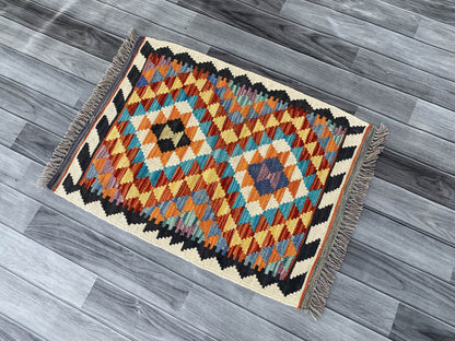 Handmade Afghan Chobi Kilim Rug 80x60 cm KAS#711