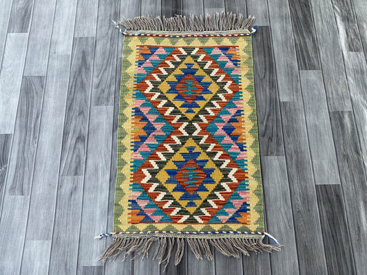 Handmade Afghan Chobi Kilim Rug 89x57 cm KAS#713