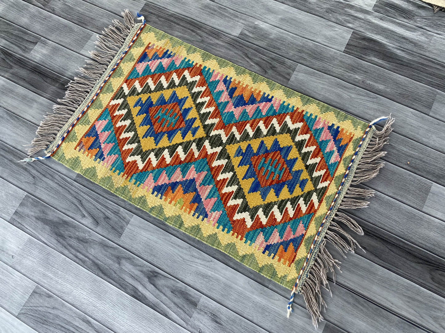Handmade Afghan Chobi Kilim Rug 89x57 cm KAS#713
