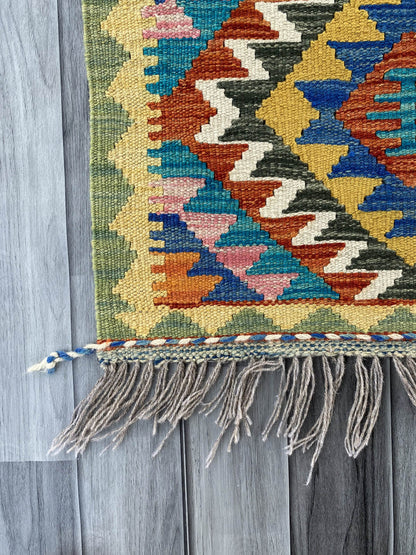 Handmade Afghan Chobi Kilim Rug 89x57 cm KAS#713