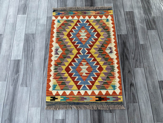 Handmade Afghan Chobi Kilim Rug 90x60 cm KAS#714