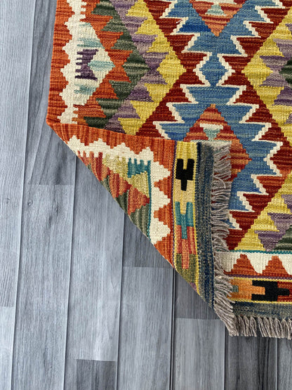 Handmade Afghan Chobi Kilim Rug 90x60 cm KAS#714