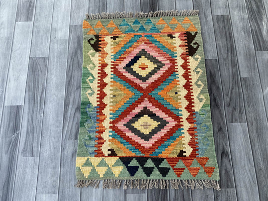 Handmade Afghan Chobi Kilim Rug 95x62 cm KAS#716