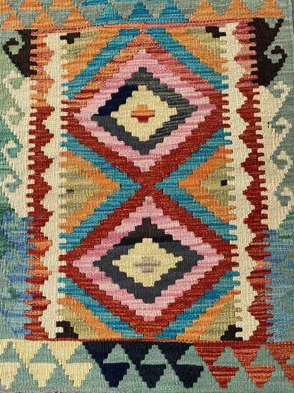 Handmade Afghan Chobi Kilim Rug 95x62 cm KAS#716