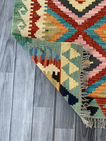 Handmade Afghan Chobi Kilim Rug 95x62 cm KAS#716