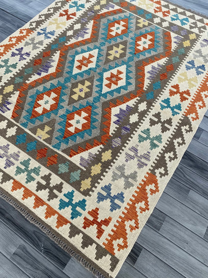 Handmade Afghan Chobi Kilim Rug 202 CM x  152 CM ( SS # 138 )