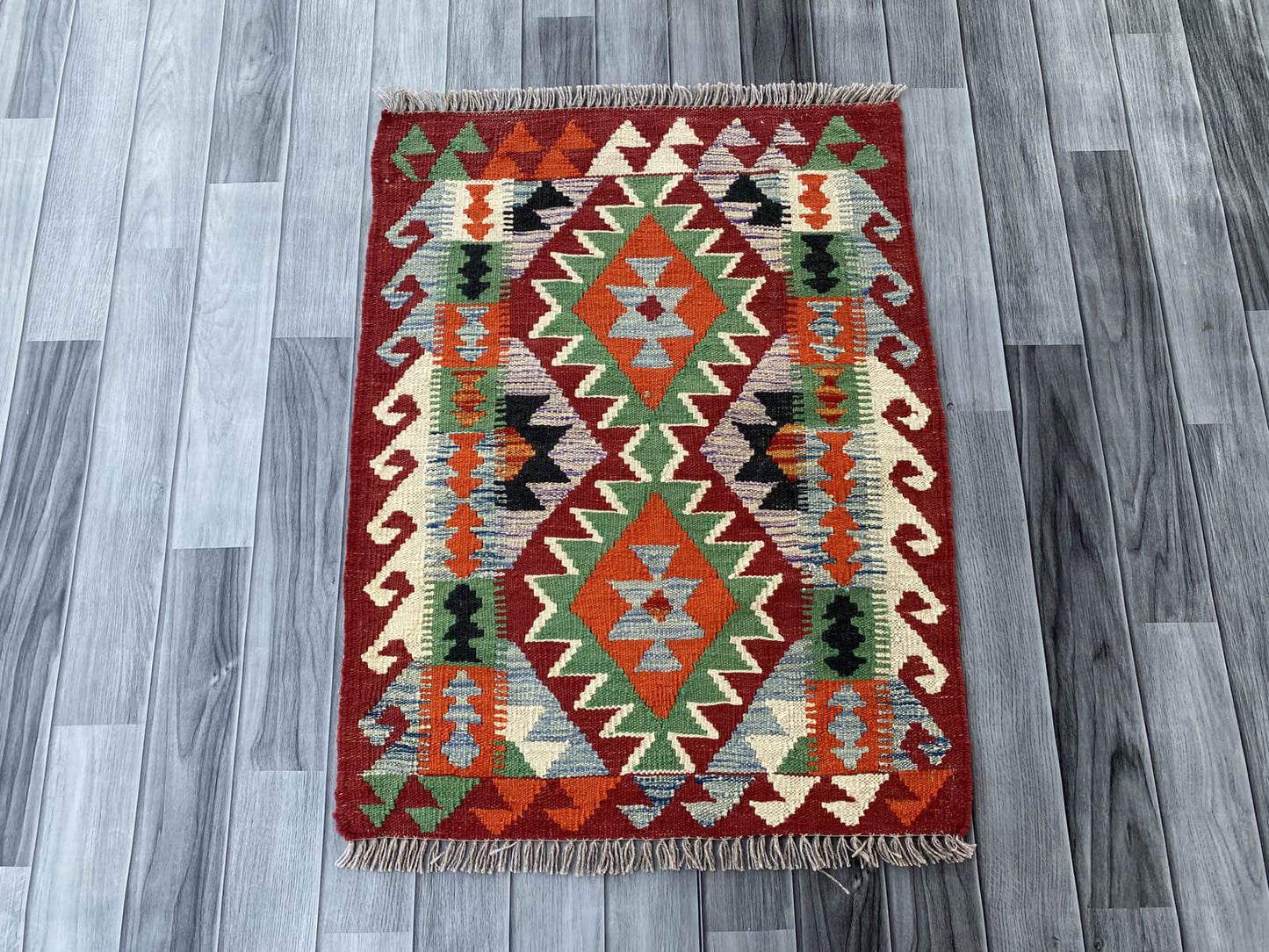 Handmade Afghan Chobi Kilim Rug 88x67 cm KAS#717
