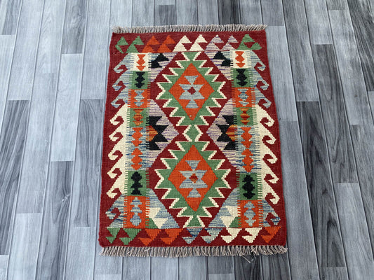 Handmade Afghan Chobi Kilim Rug 88x67 cm KAS#717