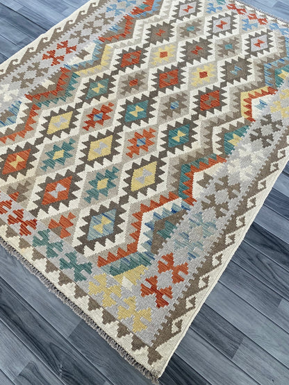 Handmade Afghan Chobi Kilim Rug 195 CM x  148 CM ( SS # 137 )