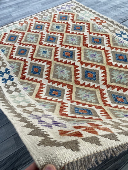 Handmade Afghan Chobi Kilim Rug 193 CM x  150 CM ( SS # 136 )