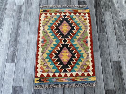 Handmade Afghan Chobi Kilim Rug 88x60 cm KAS#719