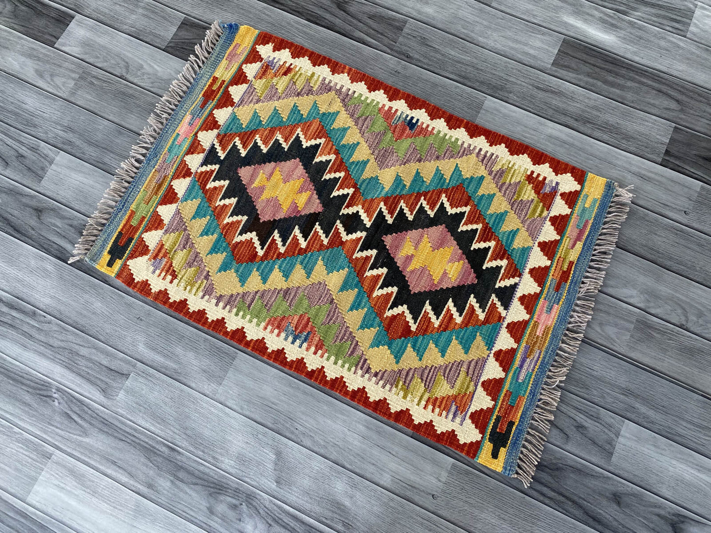 Handmade Afghan Chobi Kilim Rug 88x60 cm KAS#719