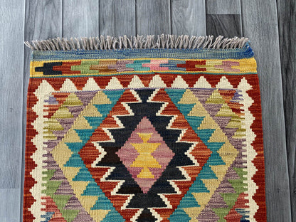 Handmade Afghan Chobi Kilim Rug 88x60 cm KAS#719