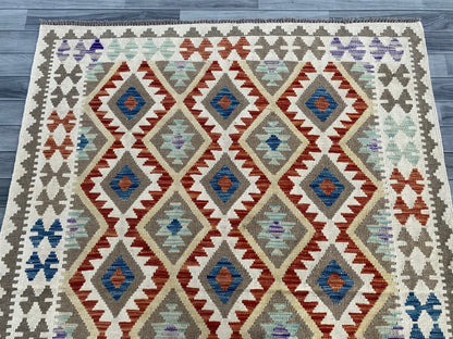 Handmade Afghan Chobi Kilim Rug 193 CM x  150 CM ( SS # 136 )