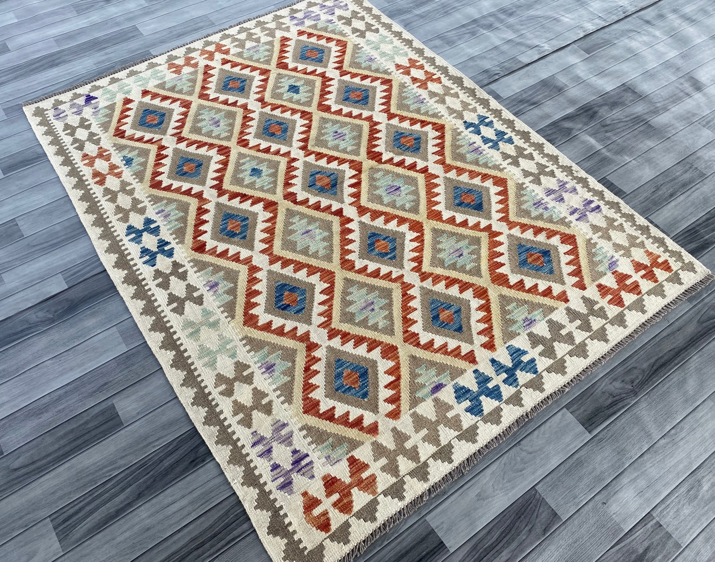 Handmade Afghan Chobi Kilim Rug 193 CM x  150 CM ( SS # 136 )