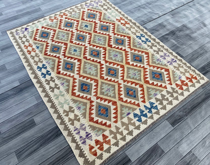 Handmade Afghan Chobi Kilim Rug 193 CM x  150 CM ( SS # 136 )