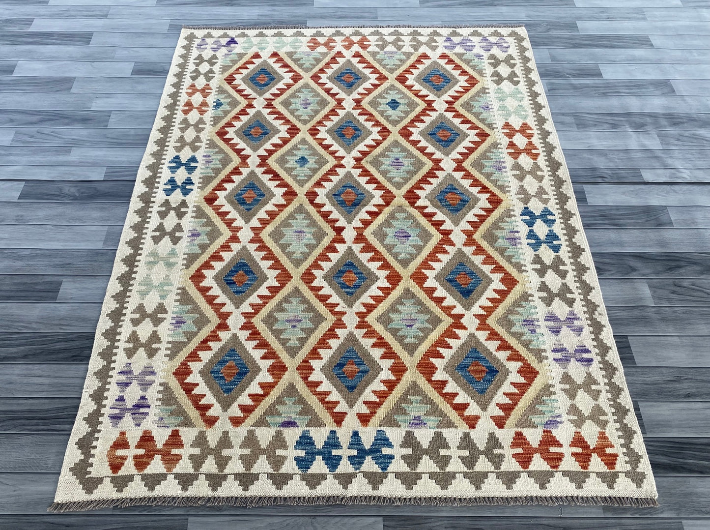 Handmade Afghan Chobi Kilim Rug 193 CM x  150 CM ( SS # 136 )