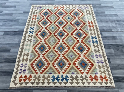 Handmade Afghan Chobi Kilim Rug 193 CM x  150 CM ( SS # 136 )