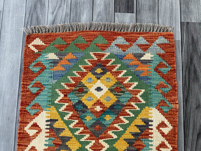 Handmade Afghan Chobi Kilim Rug 90x63 cm KAS#720