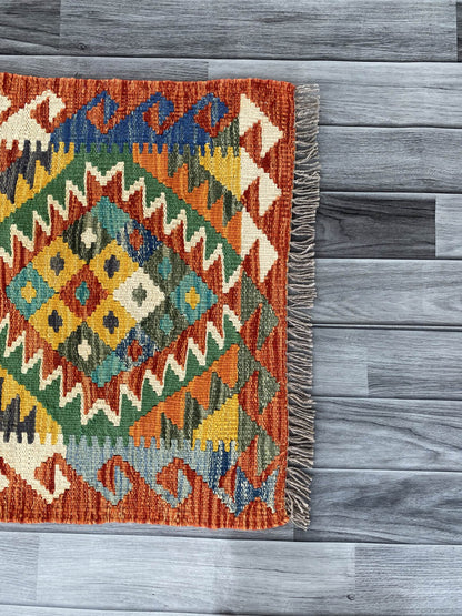 Handmade Afghan Chobi Kilim Rug 90x63 cm KAS#720