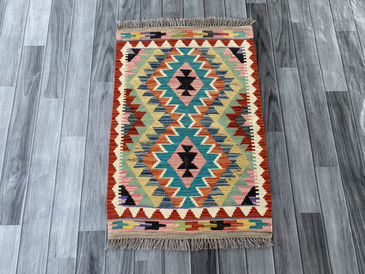 Handmade Afghan Chobi Kilim Rug 88x59 cm KAS#721