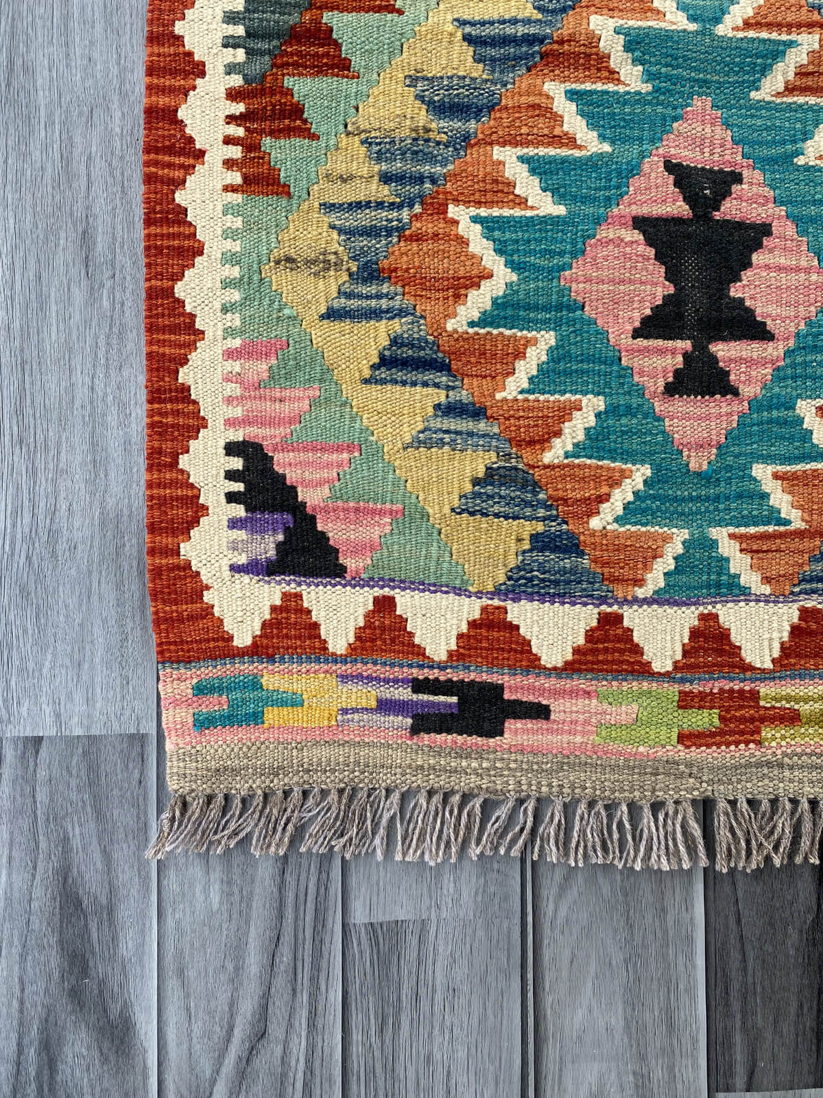Handmade Afghan Chobi Kilim Rug 88x59 cm KAS#721