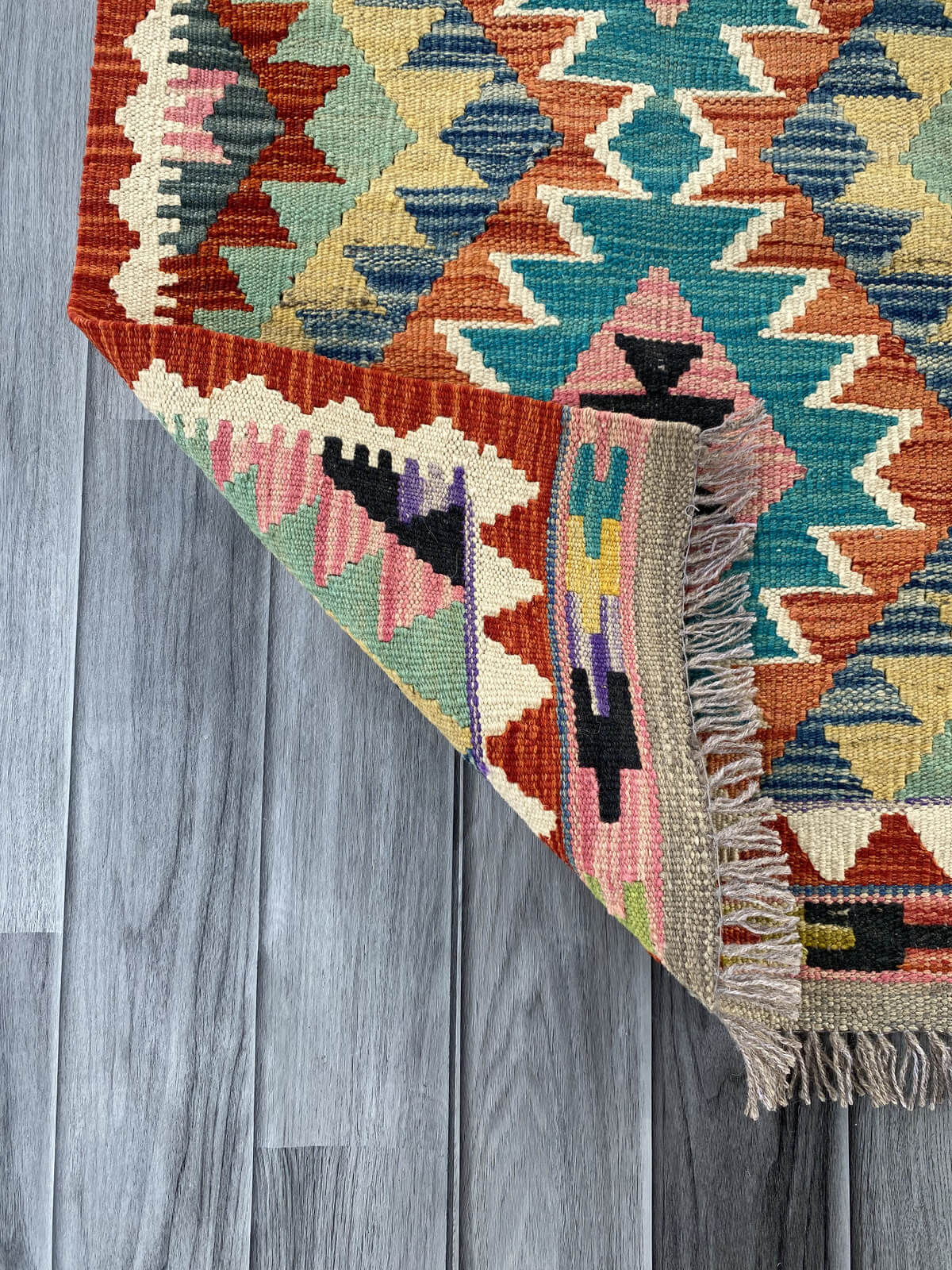 Handmade Afghan Chobi Kilim Rug 88x59 cm KAS#721