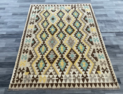 Handmade Afghan Chobi Kilim Rug 197 CM x  154 CM ( SS # 134 )